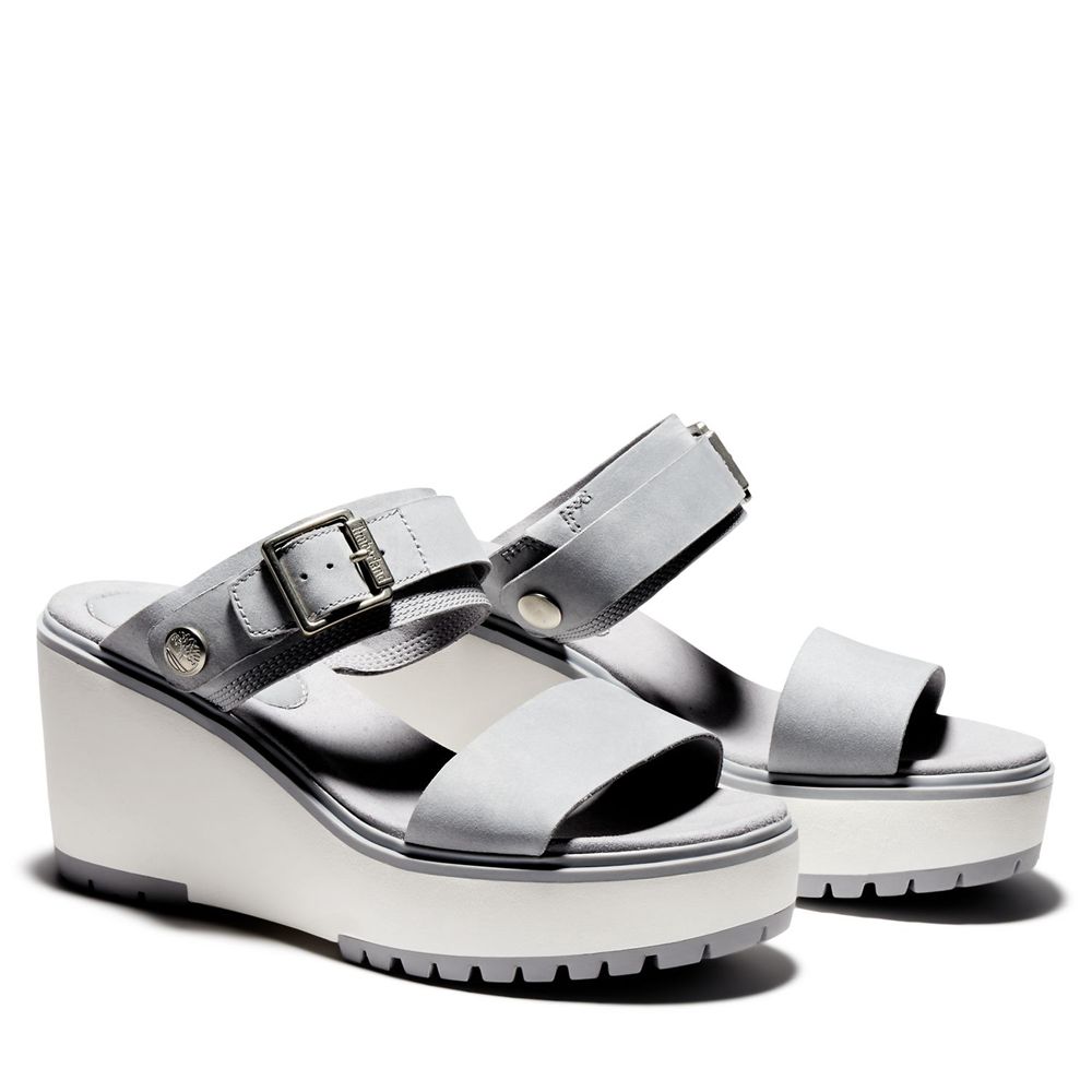 Sandalias Timberland Mujer Koralyn Wedge Gris/Blancas - Chile NBI-583609